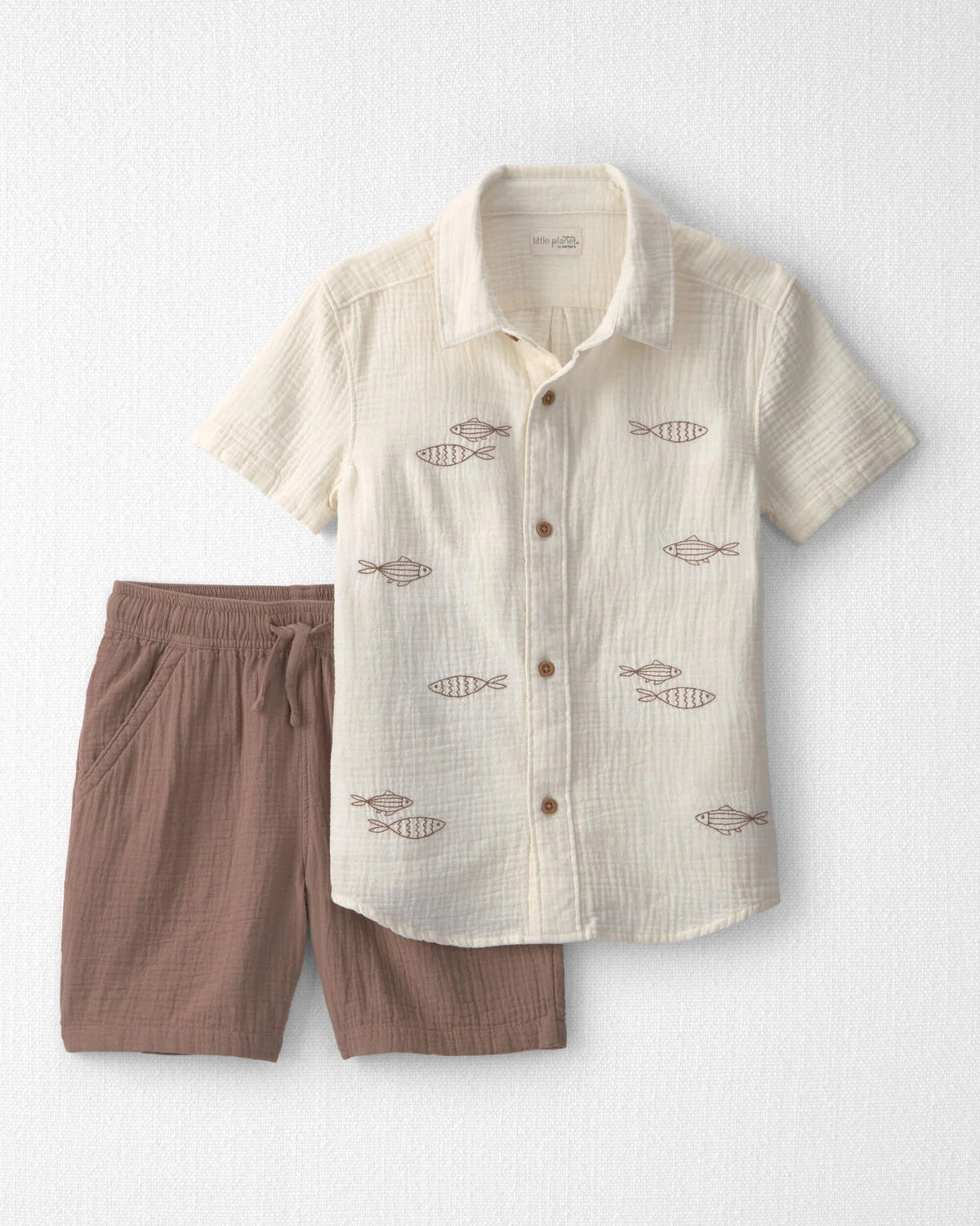 Boys 2-Piece Organic Cotton Gauze Embroidered Top & Short Set | Carter's Inc