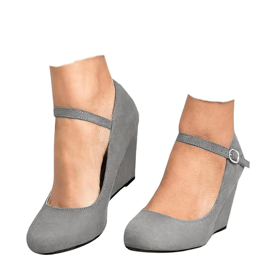 Coutgo Womens Wedge Pumps Dressy Mary Jane Shoes Comfort Wedges Closed Toe Ankle Strap Heeled Sho... | Amazon (US)