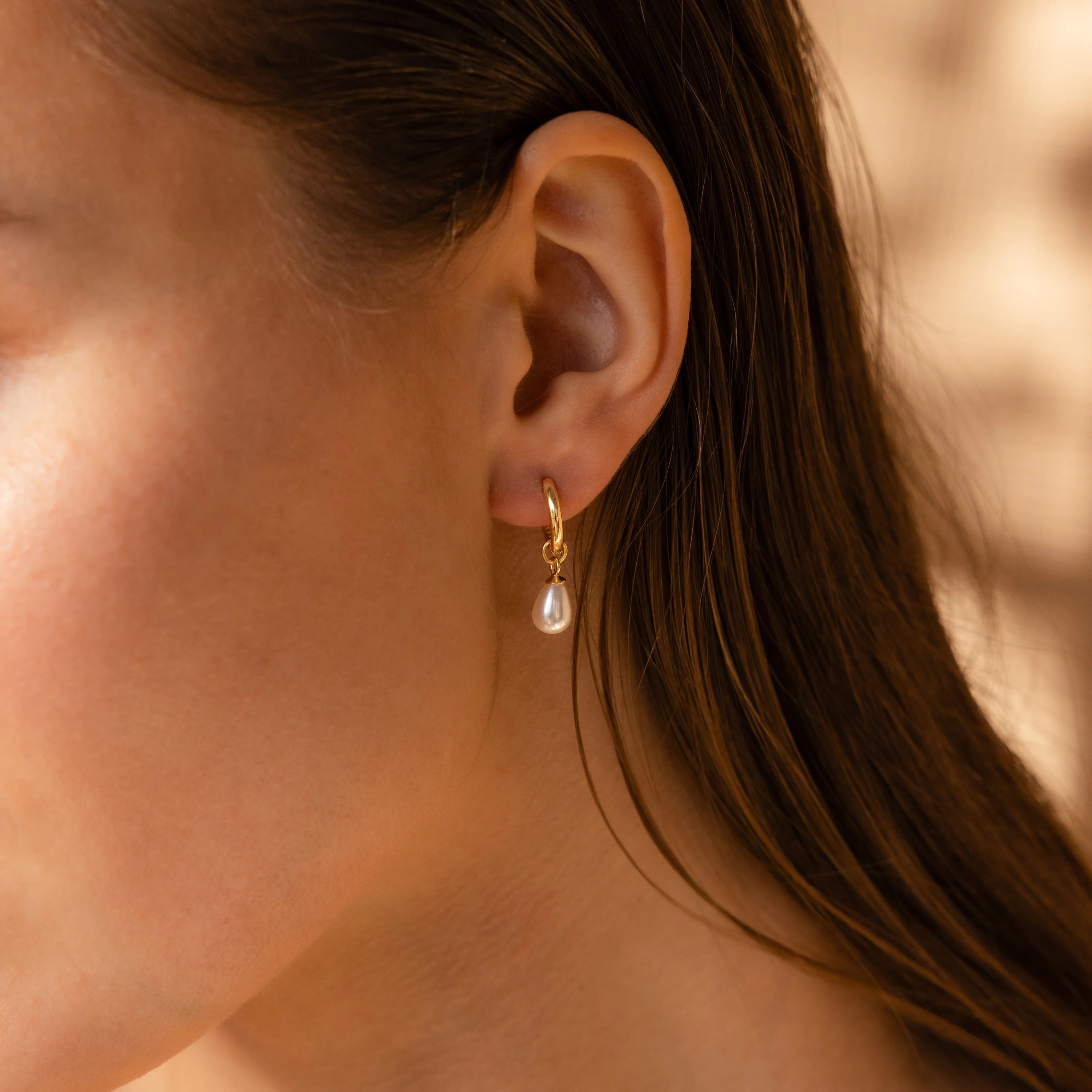 Dainty Pearl Drop Huggie Earrings in 18K Gold | Caitlyn Minimalist | Caitlyn Minimalist