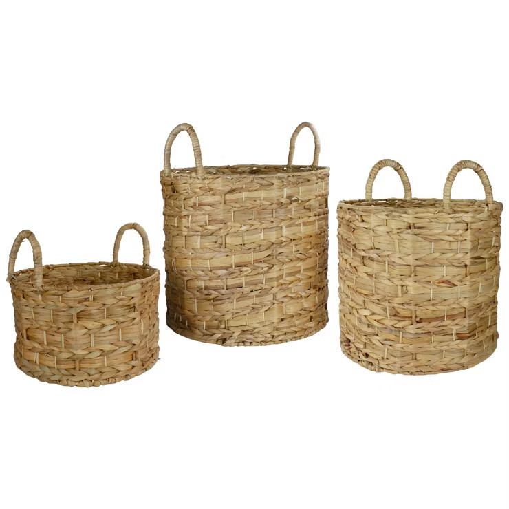 Northlight Set of 3 Round Natural Woven Water Hyacinth Storage Baskets 15.5" | Target