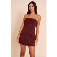Wine Faux Suede Bandeau Mini Bodycon Dress | PrettyLittleThing US