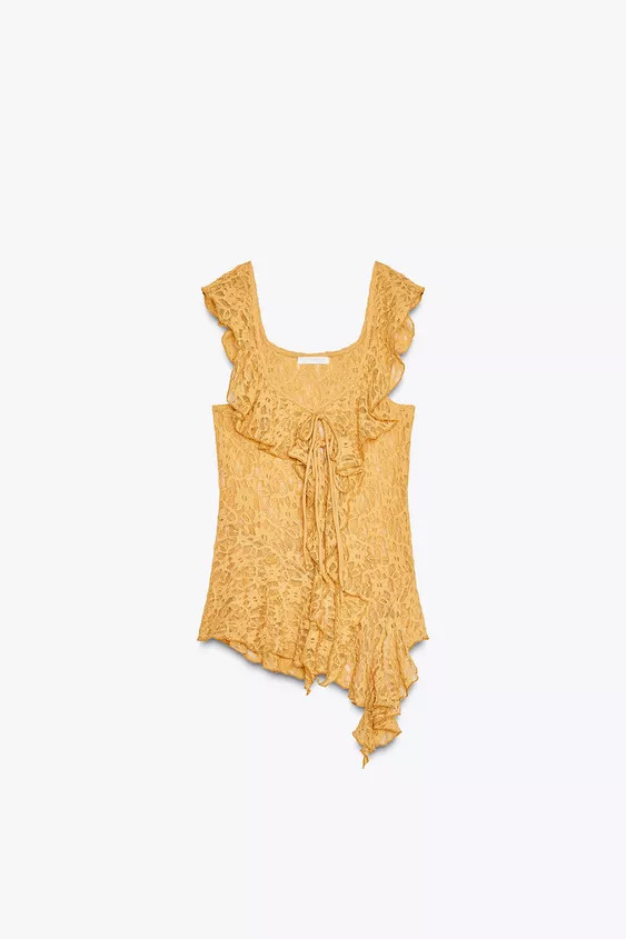 RUFFLED LACE T-SHIRT | Zara UK