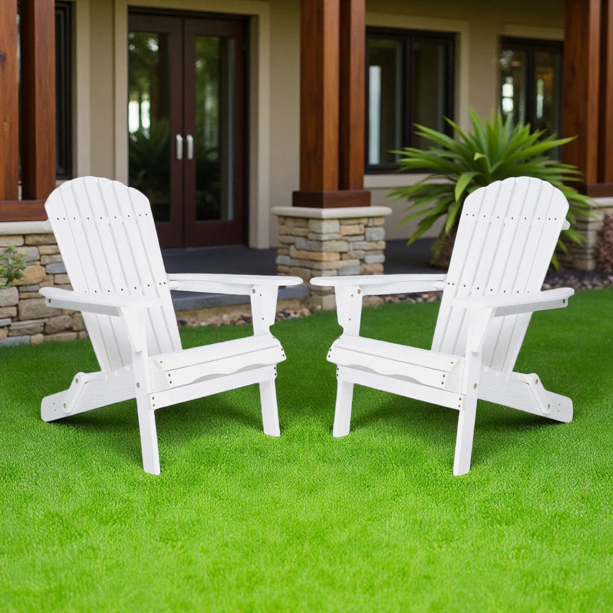 Set of 2 Solid Hemlock Wood Adirondack Chairs – Half Pre-Assembled, Foldable Outdoor Lounge Pat... | Wayfair North America