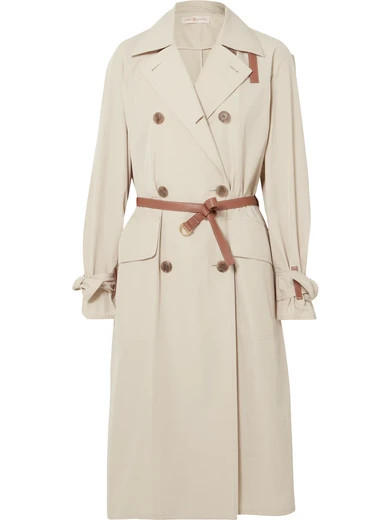 Tory Burch - Mariella Belted Leather-trimmed Poplin Trench Coat - Beige | NET-A-PORTER (US)