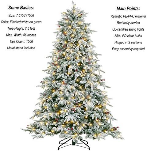 LordofXMAS Flocked Prelit Artificial Christmas Tree 7.5 feet Pine with LED Lights | Amazon (US)