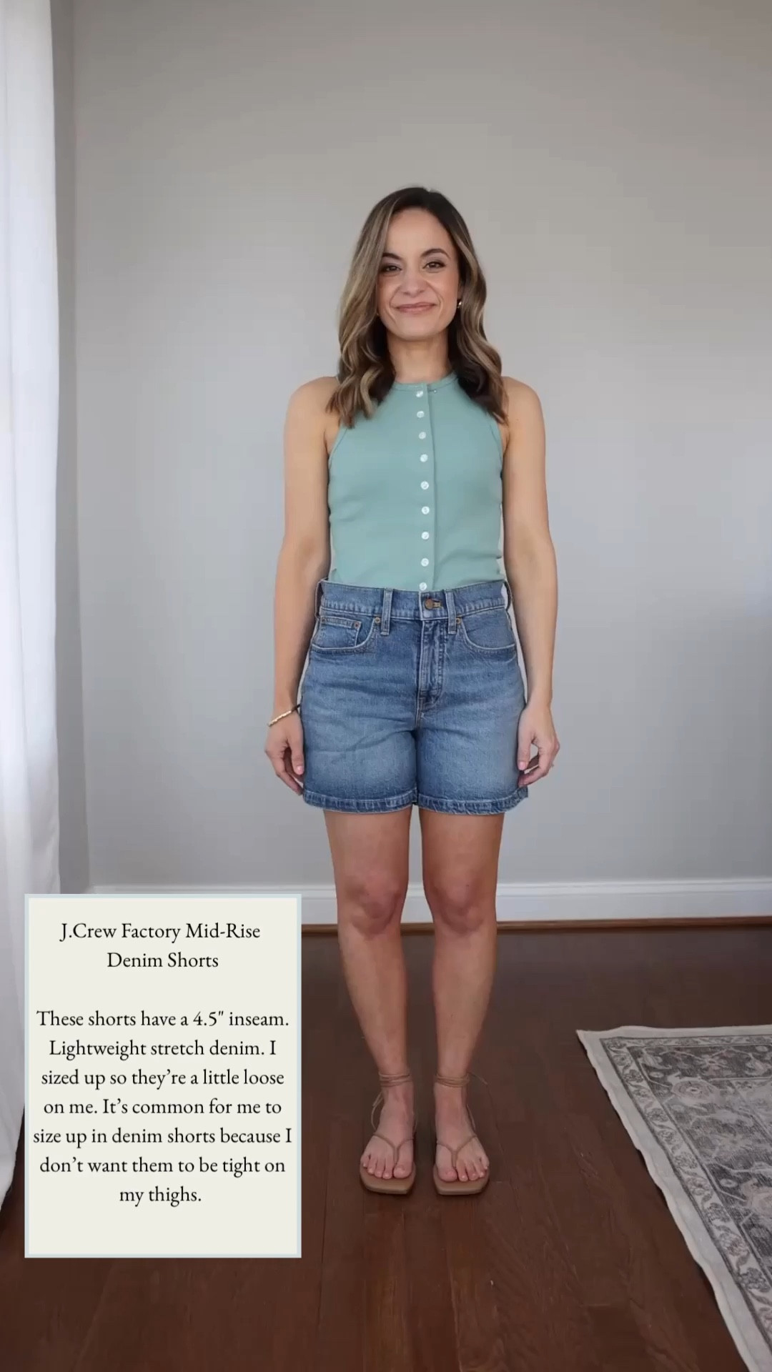 Four pairs of denim shorts with a mid length. 


J.Crew Factory Mid-Length Shorts: 25 - sized up | 4.5" inseam

Tank Top (J.Crew): XXS
Sandals (Tkees): True to size

My sizing for reference: I'm 4'10" and weigh 105lbs. My measurements are 32", 24", 36". I have a 25" ankle inseam and typically wear petite xxs/00/24. 

 

#LTKPetite