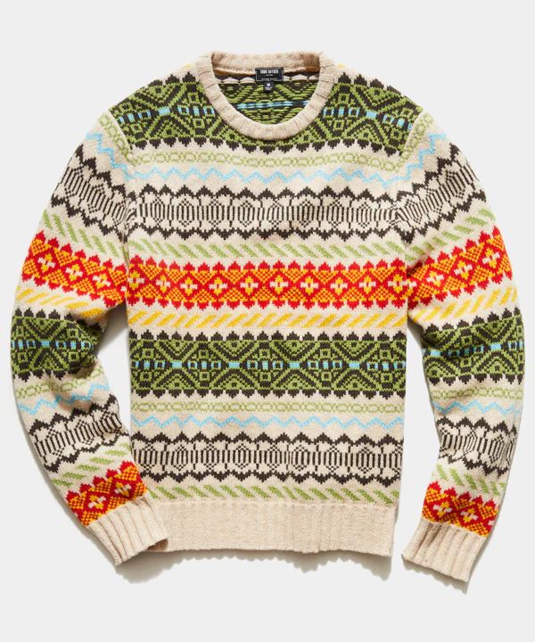 Stripe Faire Isle Crew Sweater in Cream | Todd Snyder