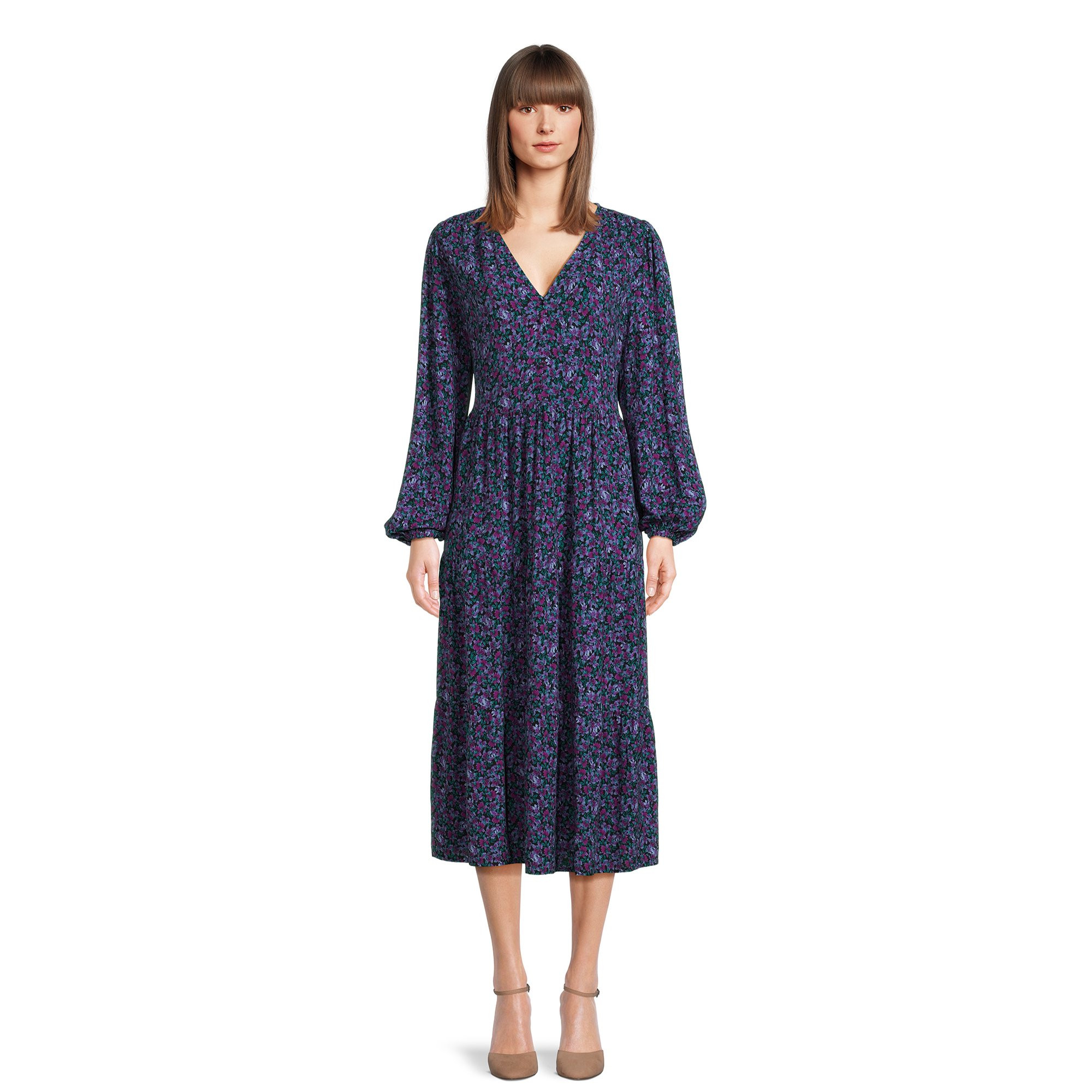 Time and Tru Women's Button Front Dress with Flounce Hem, Sizes XS-XXXL | Walmart (US)