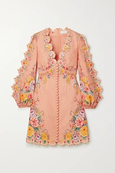 Zimmermann - Zinnia Floral-print Linen And Cotton-blend Mini Dress - Pink | NET-A-PORTER (US)