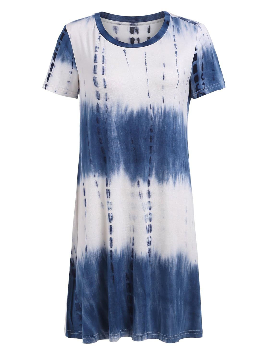 Romwe Loose Casual Short Sleeve Tie Dye Ombre Swing T-Shirt Tunic Dress | Amazon (US)