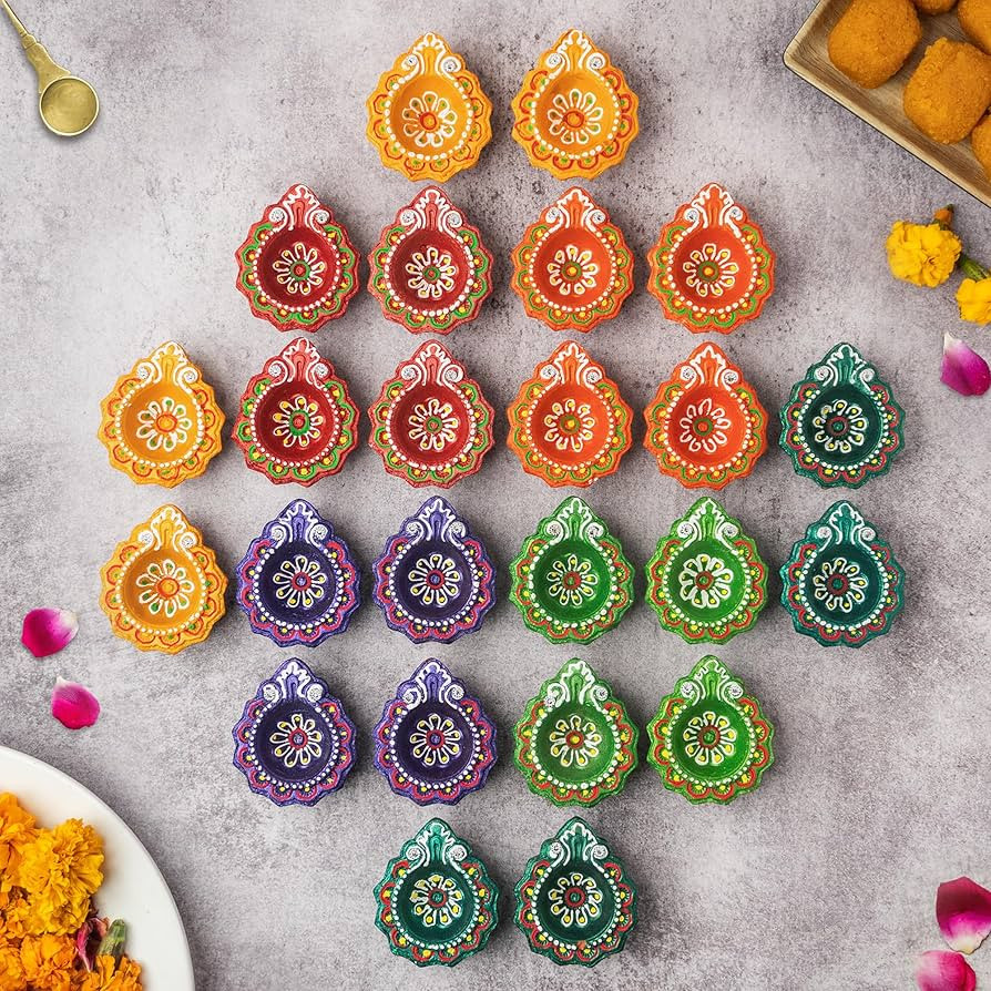 [Pack of 24] Premium Diyas for Diwali Decoration, Handmade Clay Diya with Wicks, Diwali Decoratio... | Amazon (US)