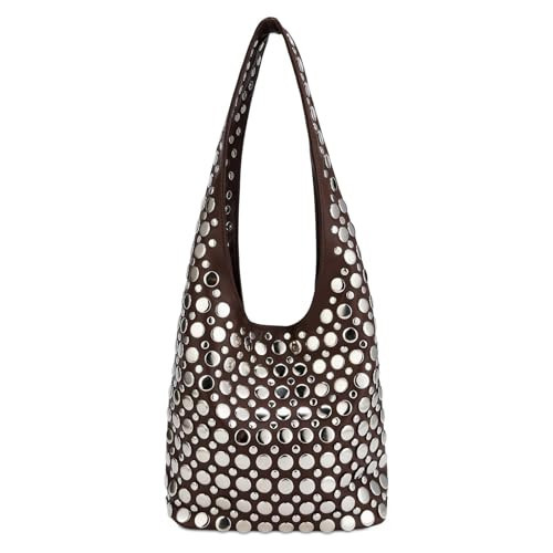 Studded Y2K Purses for Women Punk PU Leather Shoulder Hobo Bags Trendy Underarm Tote Handbags (Brown) | Amazon (US)