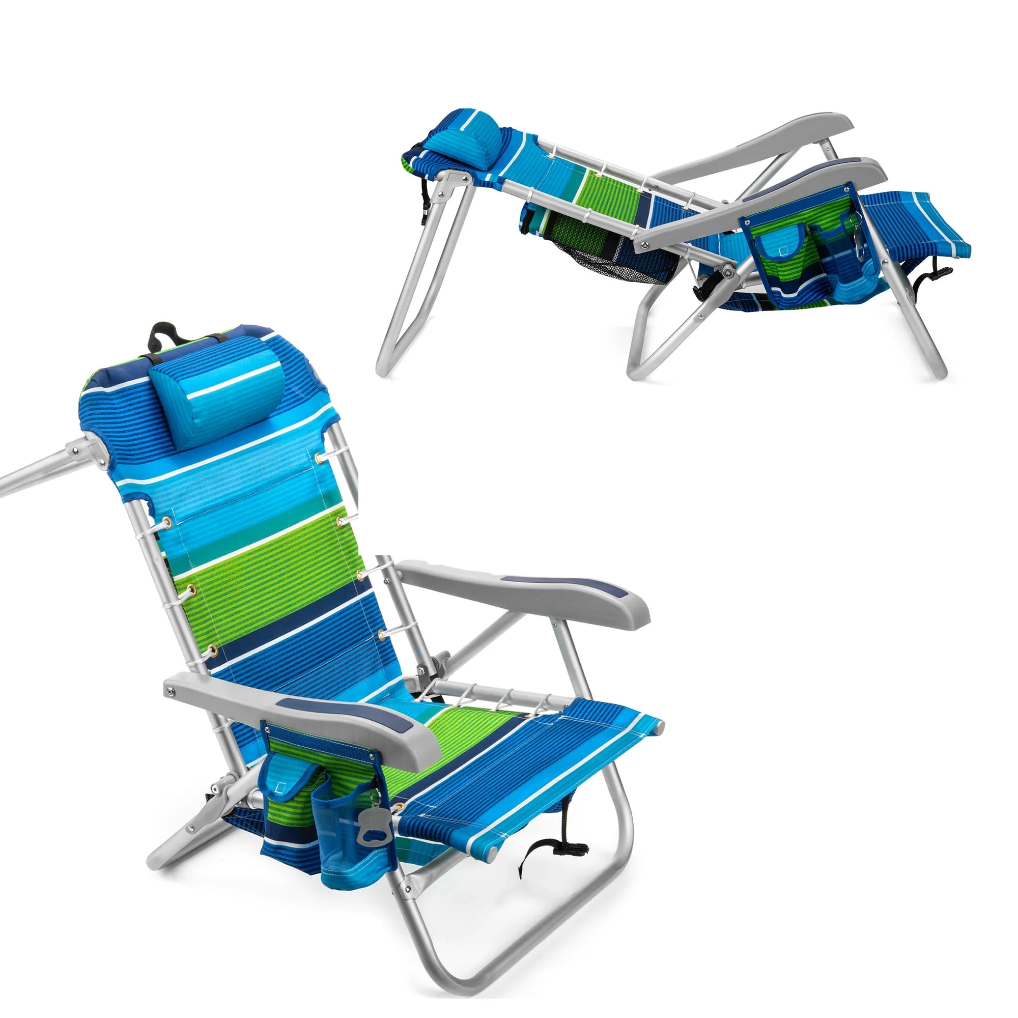 Homevative Cooler+ Folding Backpack Beach Chair with 5 Positions, Towel bar, XL Cooler Pouch, Sto... | Walmart (US)