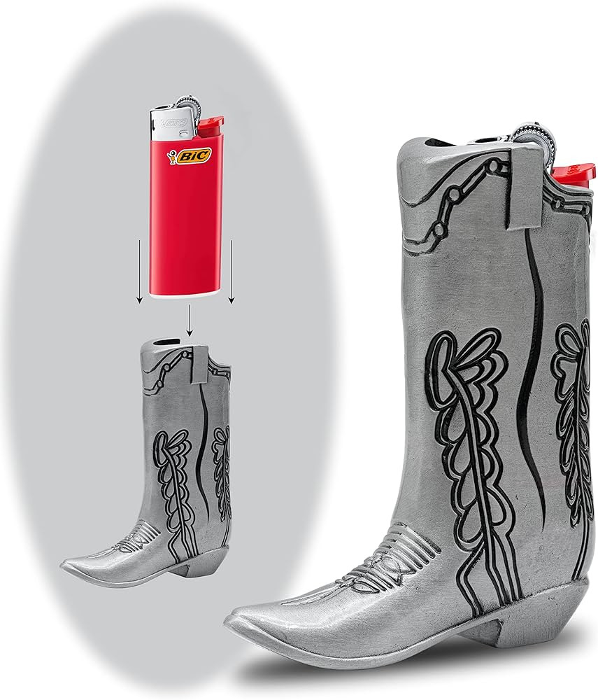 Cowboy Boot Lighter Case Silver Metal by HMC - for Mini Bic J5 - Stylish Design Lighter Sleeve Co... | Amazon (US)