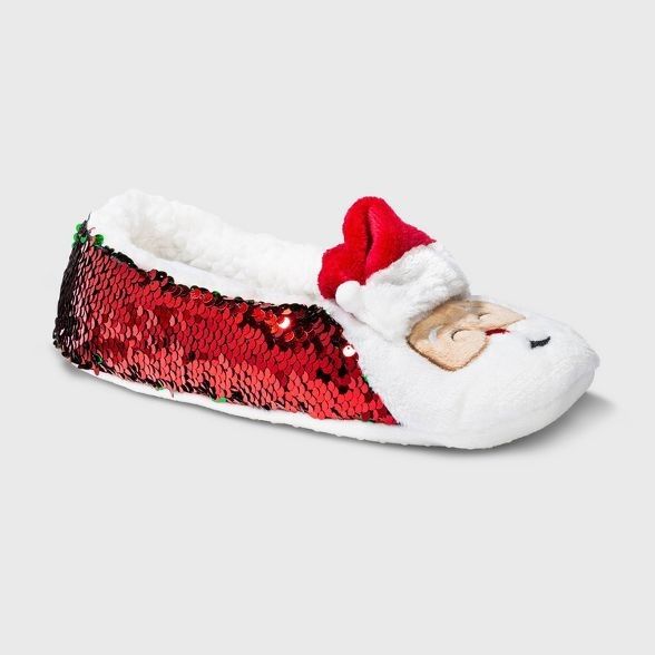 Women's Santa Pull-On Slipper Socks with Flip Sequins & Grippers - Wondershop™ Red/Green | Target