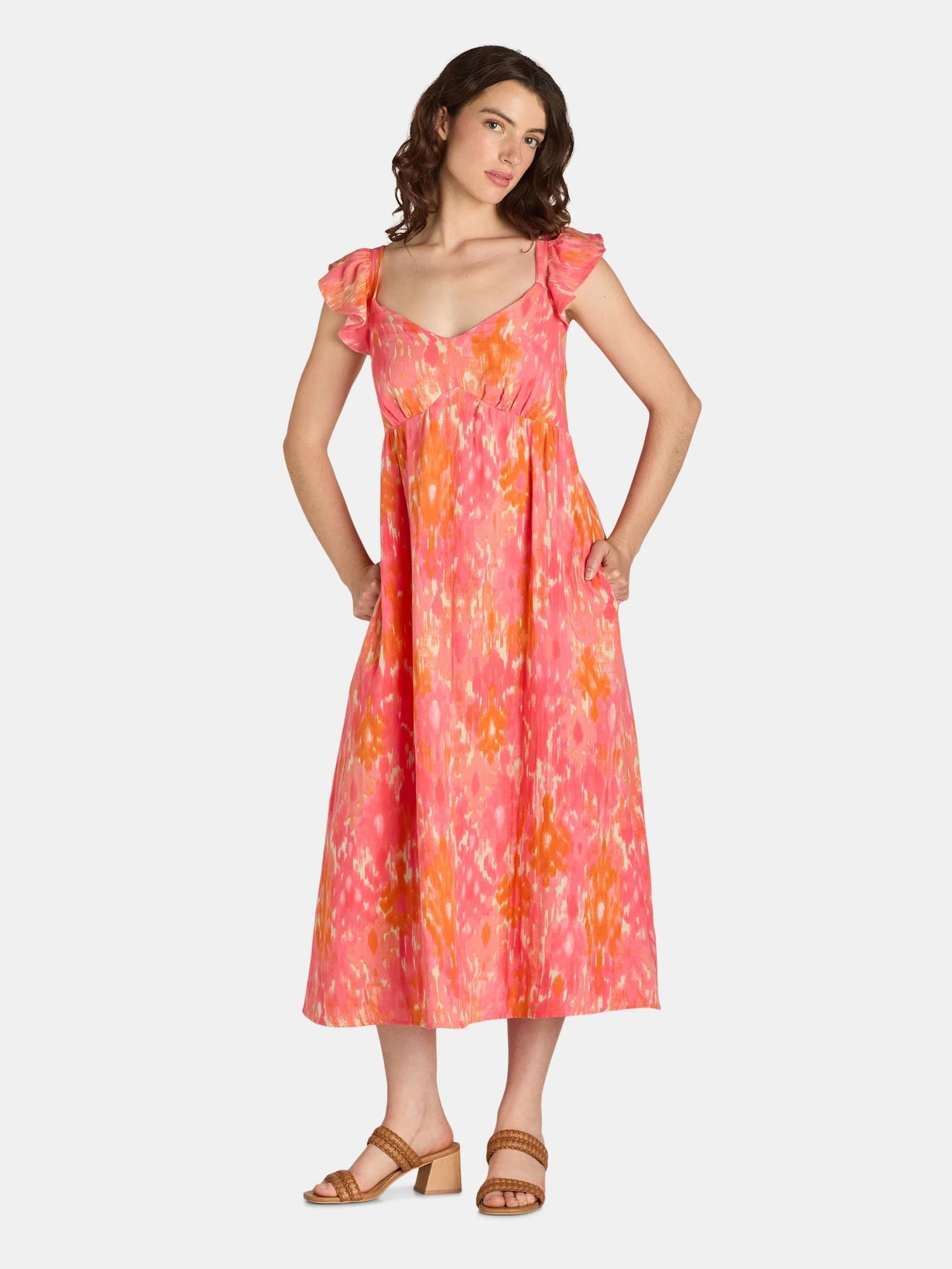 Time and Tru Women's and Women's Plus Double Cloth Empire Midi Dress, Sizes XS-4X | Walmart (US)