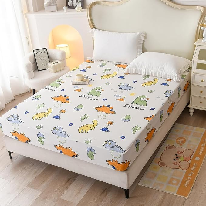 Bedding Fitted Sheet with Deep Pocket,Thicken Printed Fabric Bed Sheets (Colorful Dino, Full) | Amazon (US)