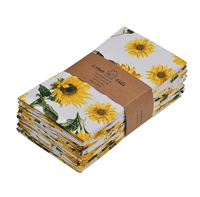 Urban Villa Dinner Napkins Sunflower Print Cloth Napkins (Set of 12) Oversized 20x20 Inches 100% ... | Amazon (US)