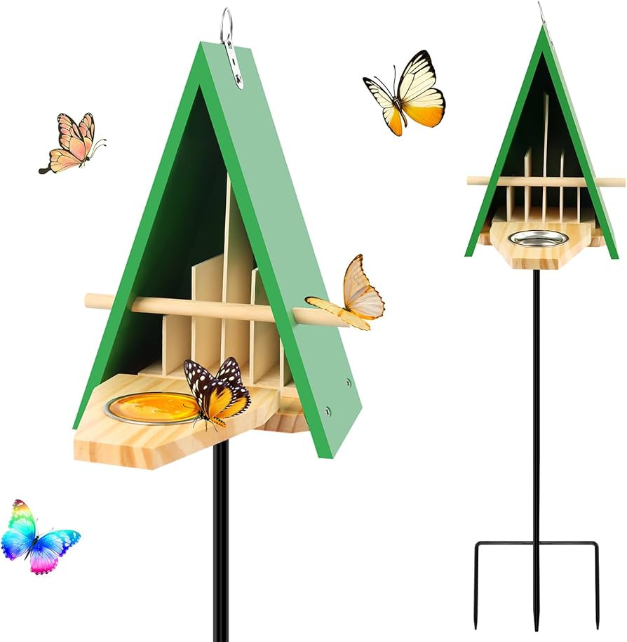2025 New Butterfly House and Feeder for Outside, Wooden Butterfly House with Metal Stake for Gard... | Amazon (US)