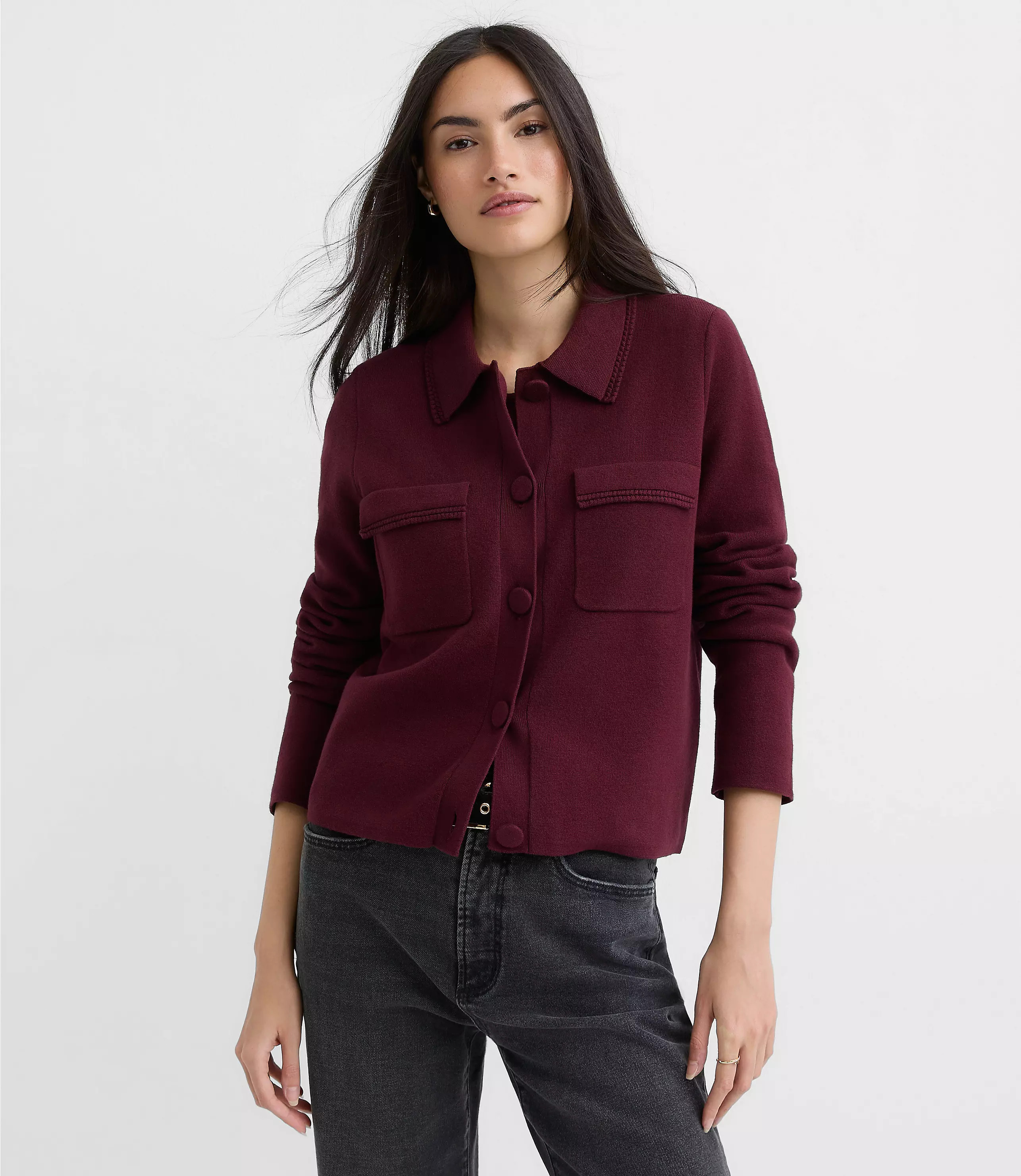 Embroidered Trim Sweater Jacket | LOFT