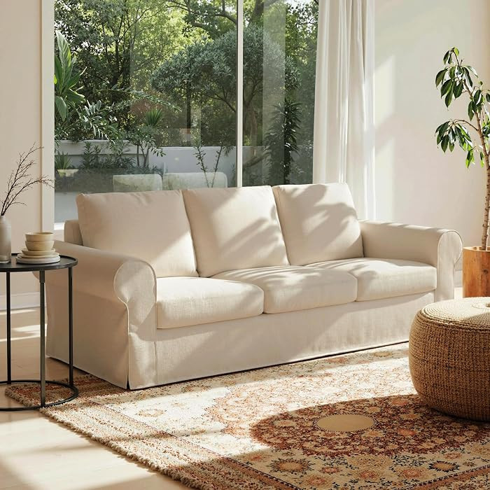 89" 3-Seater Couch for Living Room, Slipcovered Sofa, Beige Couches with Washable Cover, Supporti... | Amazon (US)
