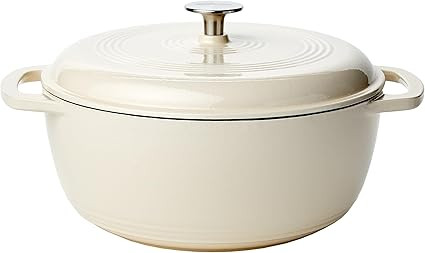 Amazon Basics Enameled Cast Iron Covered Round Dutch Oven, 6-Quart, White | Amazon (US)