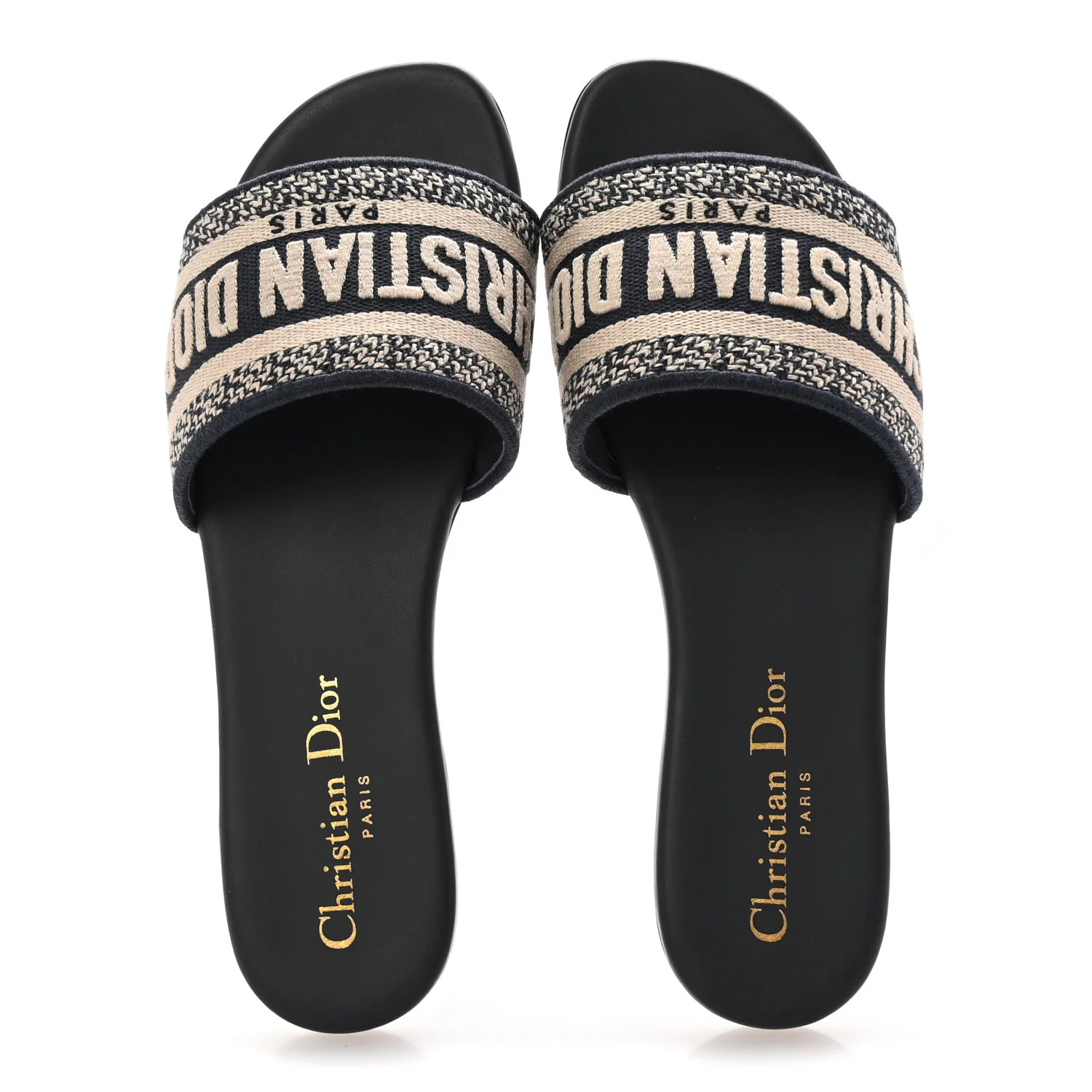 Canvas Embroidered Dway Mules Slide Sandals 35 Deep Blue | FASHIONPHILE (US)