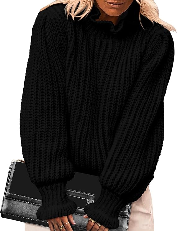 KIRUNDO Women's 2024 Fall Winter Trendy Long Sleeve Flare Turtleneck Sweater Soft Casual Loose Ch... | Amazon (US)
