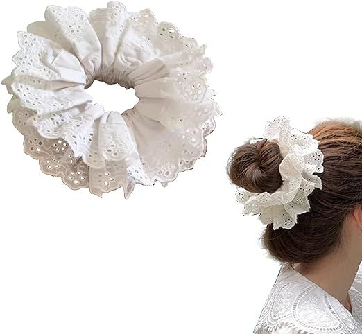 White Lace Scrunchies Large Hair Scrunchies for Women,Elastic Hair Bands Scrunchy Soft Hair Ties ... | Amazon (UK)
