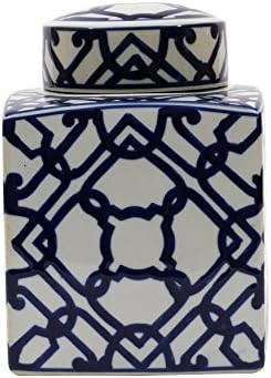 Creative Co-op Blue & White Ceramic Ginger Jar with Lid | Amazon (US)
