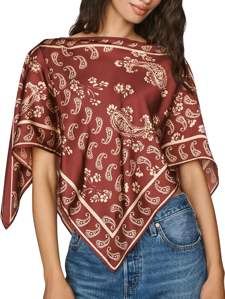Gozoloma Women's Paisley Print Satin Poncho Top | Amazon (US)