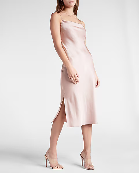 Satin Cowl Neck Midi Slip Dress | Express