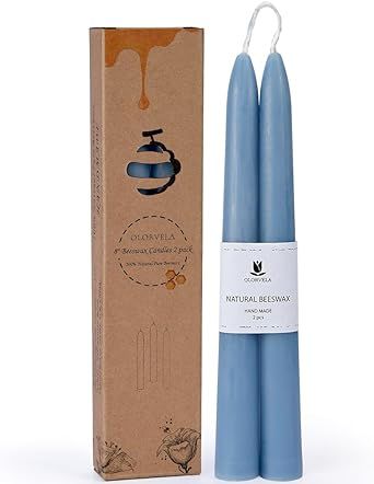 Blue Beeswax Taper Candles,8" Long Candlestick,smokeless dripless unscented Natural Beeswax Candl... | Amazon (US)
