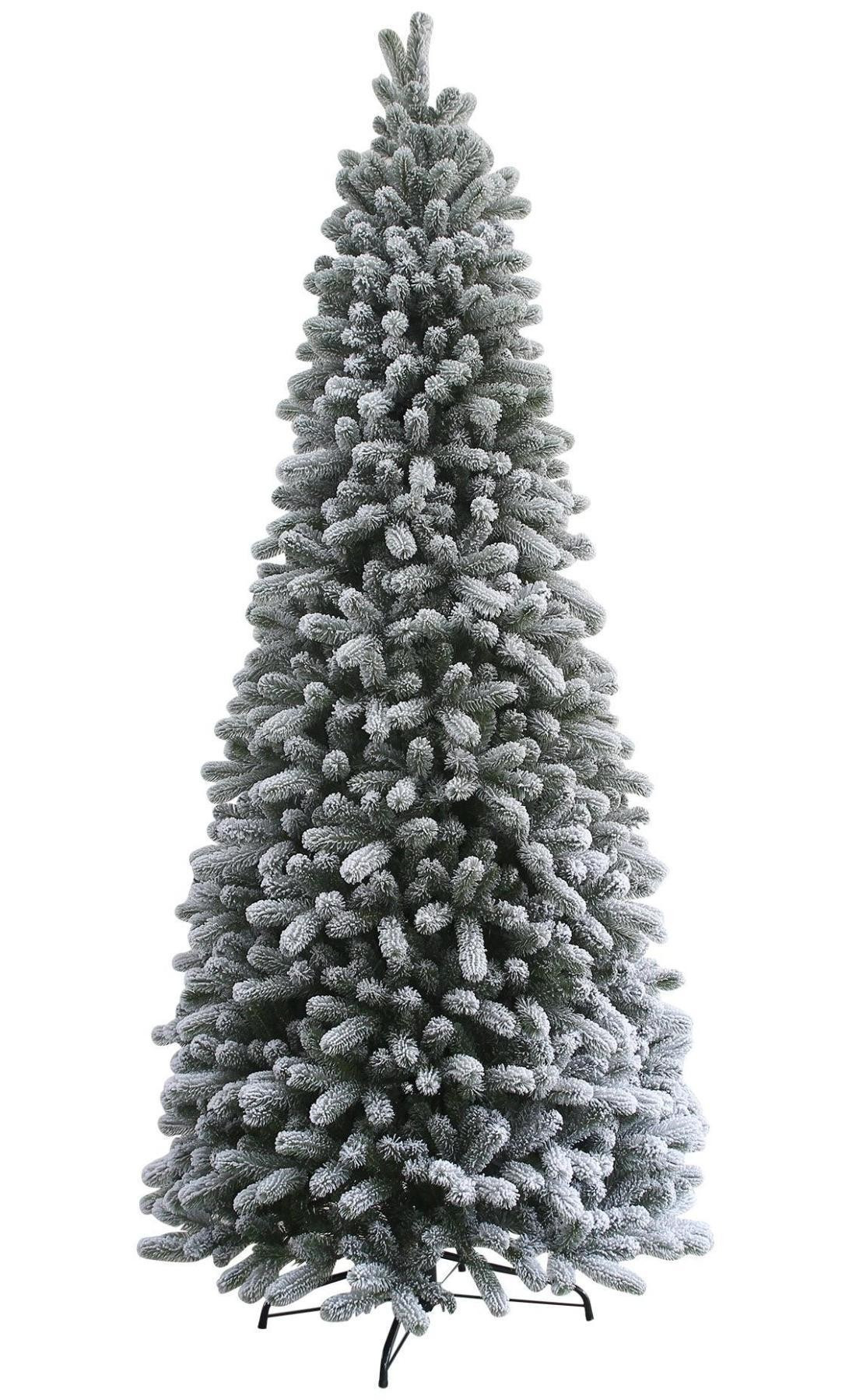 10' King Flock® Slim Artificial Christmas Tree with 850 Warm White LED Lights | King of Christmas