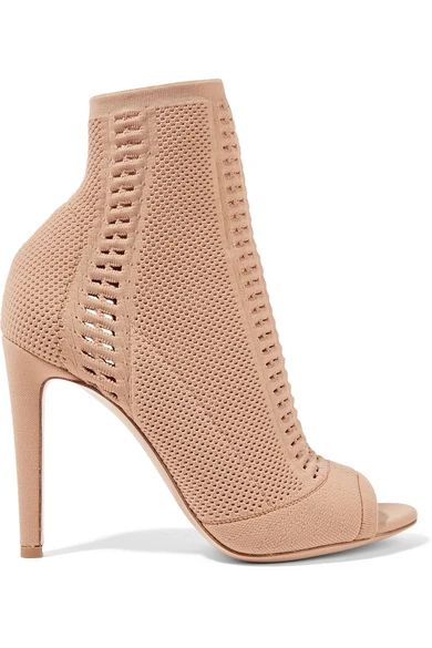 Gianvito Rossi - Vires Perforated Stretch-knit Peep-toe Ankle Boots - Sand | NET-A-PORTER (UK & EU)