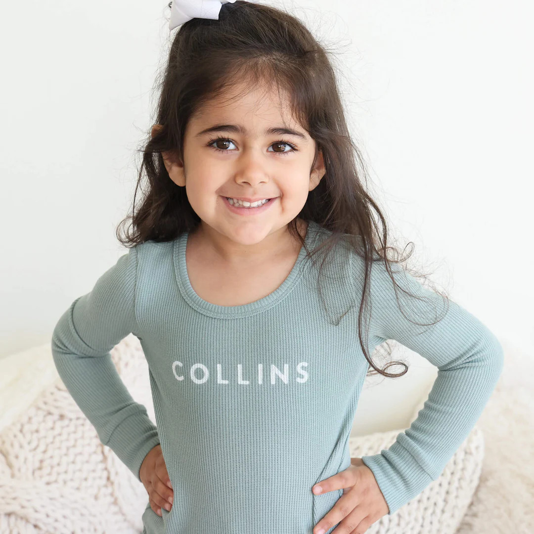 Ocean Bamboo Waffle Personalized Two Piece Pajama Set | Caden Lane