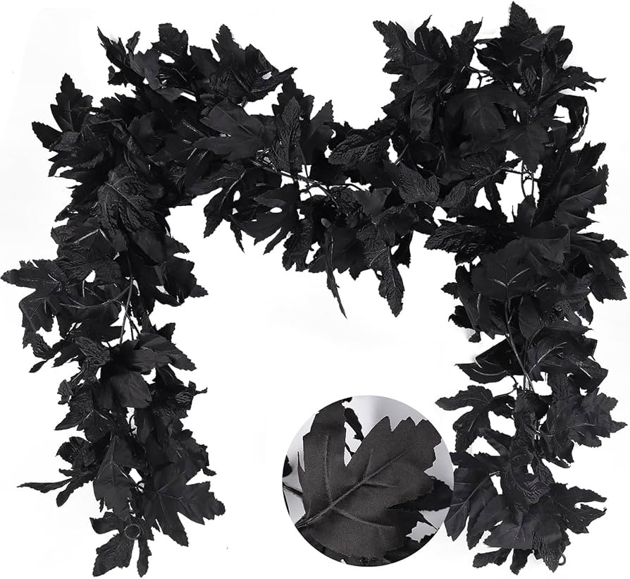 RECUTMS 2pcs Black Maple Leaf Garland 5.7Ft Black Garlands Black Leaves Vine Fall Decor Artificia... | Amazon (US)