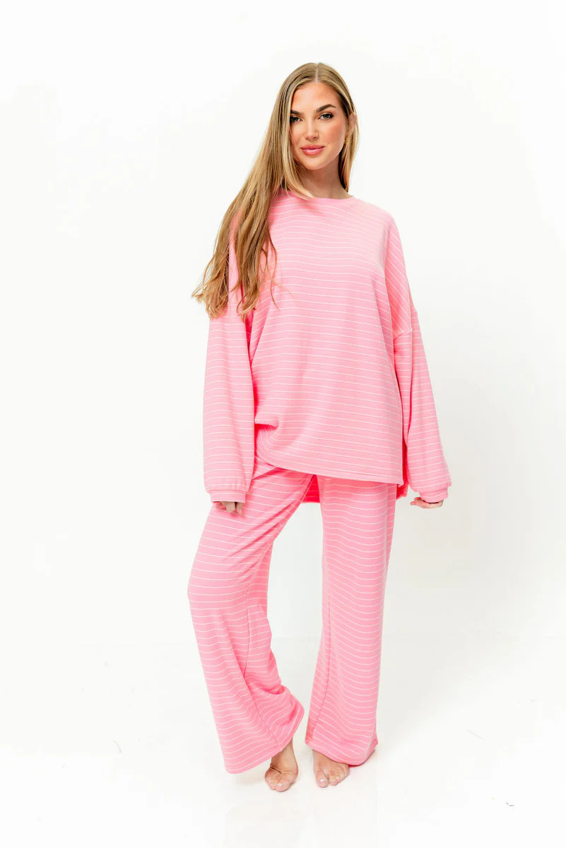 Naomi Striped Fleece Oversized Top in Pink (Sign up for January Restoc | Worth Collective