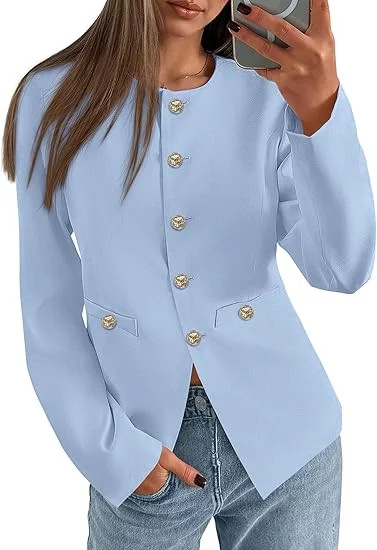 PRETTYGARDEN Women's Fall Blazers Button Down Fitted Lightweight Dressy Work Suit Jackets Trendy ... | Walmart (US)
