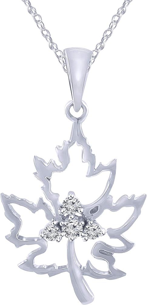 925 Sterling Silver 1/10 Carat (ctw) Round Cut Natural White Diamond Maple Leaf Pendant Necklace ... | Amazon (US)