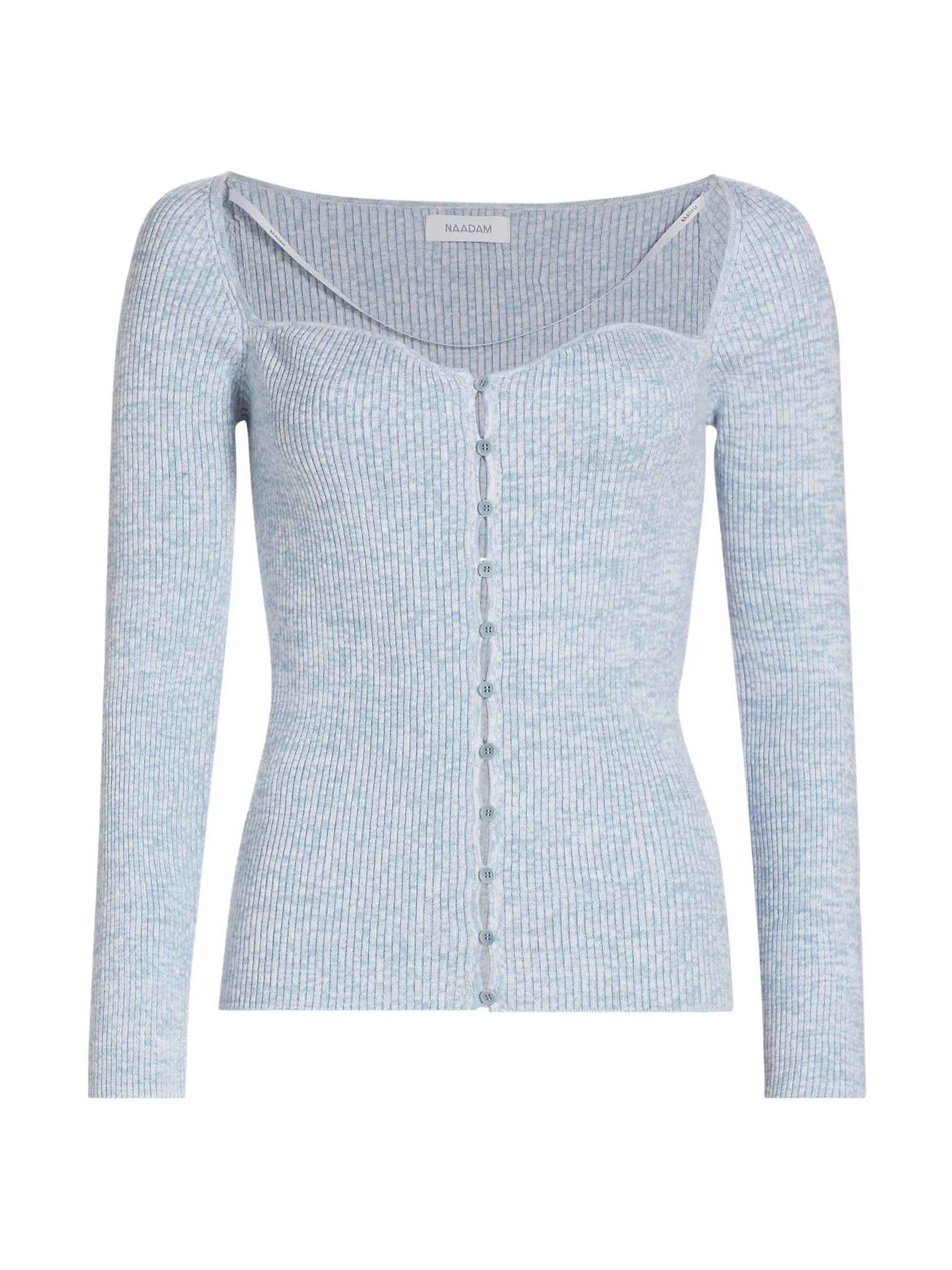 Cotton & Cashmere Ribbed Sweetheart Cardigan | Saks Fifth Avenue