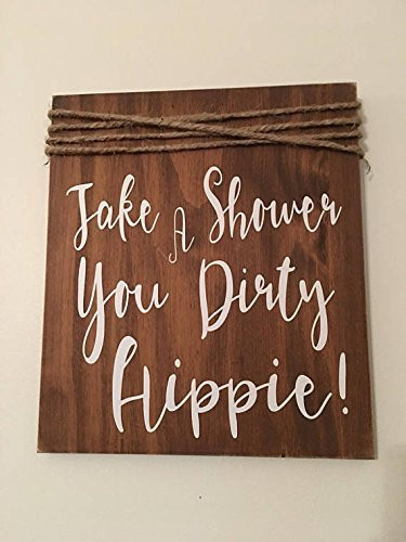 Rustic Take A Shower You Dirty Hippie Rustic Farmhouse Wooden Bathroom Sign | Amazon (US)