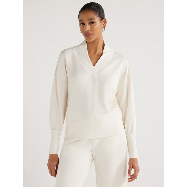 Scoop Women's Scuba Knit V-Neck Sweatshirt, Sizes XS-XXL | Walmart (US)