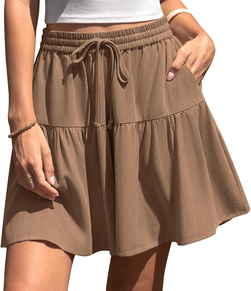 TARSE Womens Linen Skirt Pants Wide Leg Flowy Shorts Drawstring Loose Fit Summer Casual Lightweig... | Amazon (US)