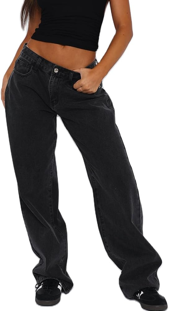Women Wide Leg Jeans Low Rise Baggy Jeans Y2K Boyfriend Jeans Loose Fit Denim Pants Trousers Stre... | Amazon (US)
