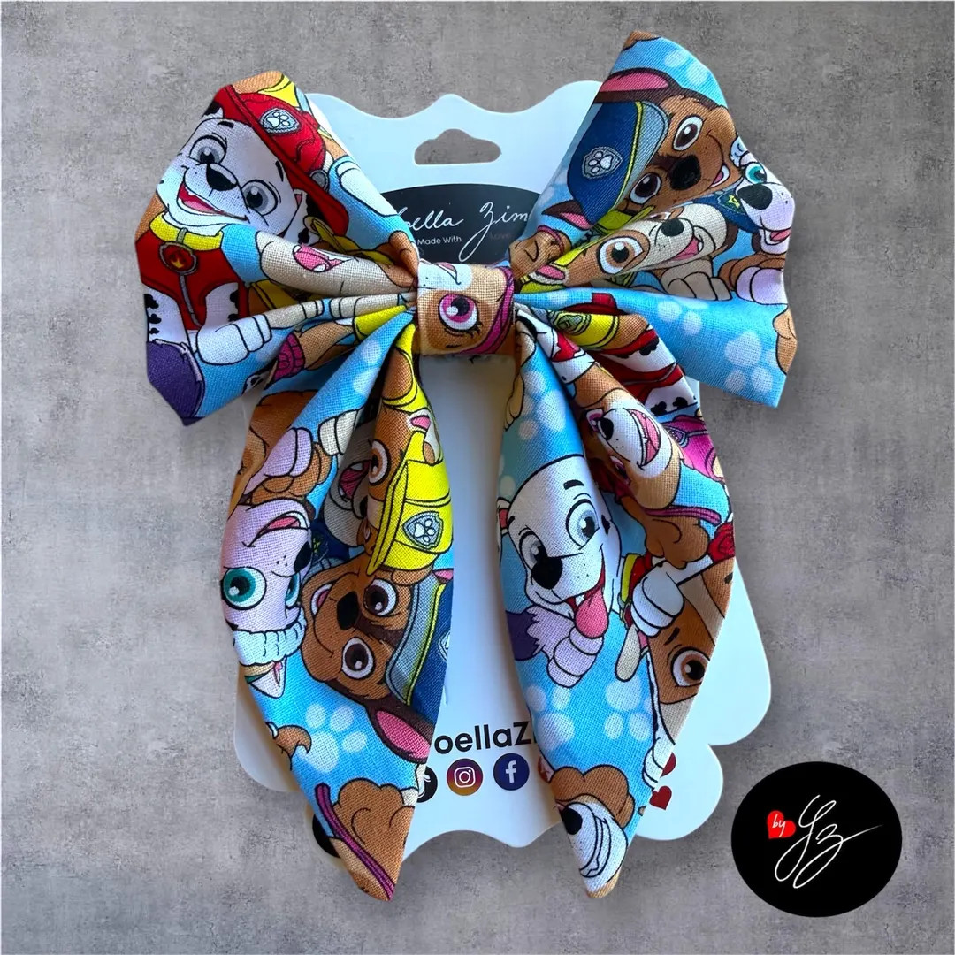 Handmade hair bow, paw patrol inspired bow, licensed fabric bow, girls hair bow, toddler hair bow... | Etsy (US)