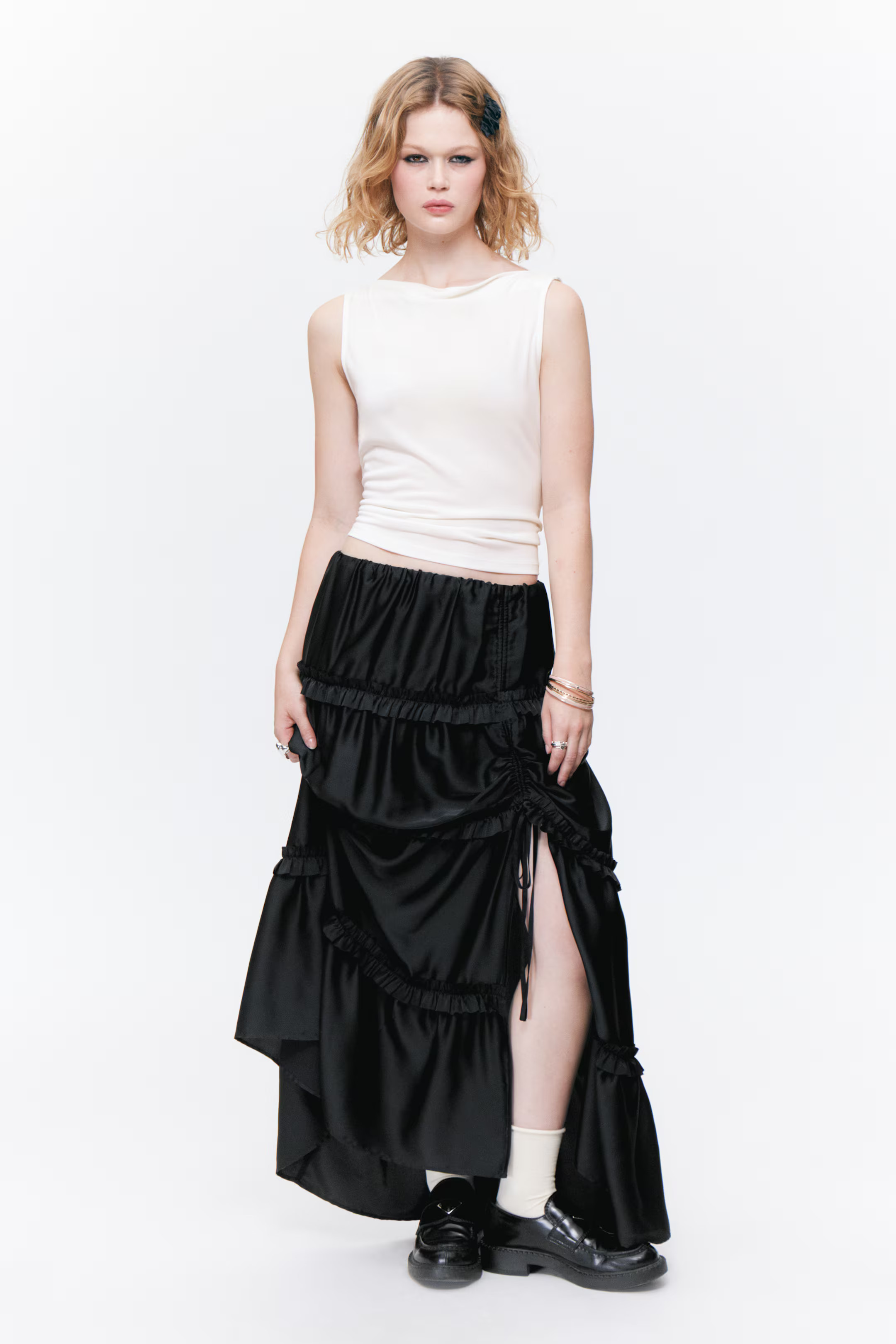 Tiered Frilled Maxi Skirt - Black - Ladies | H&M GB | H&M (UK, MY, IN, SG, PH, TW, HK)