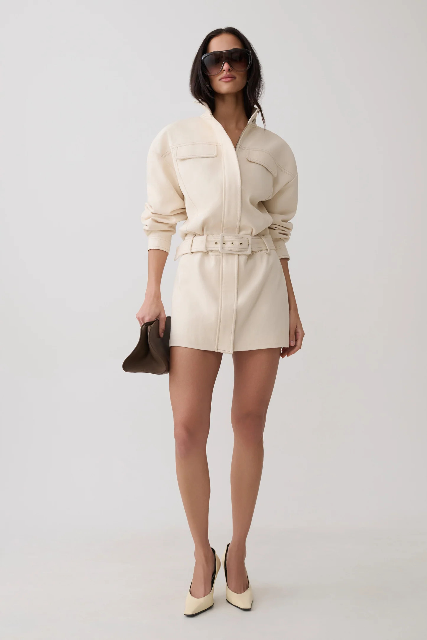 Scott Denim Mini Dress - Cream | Meshki UK