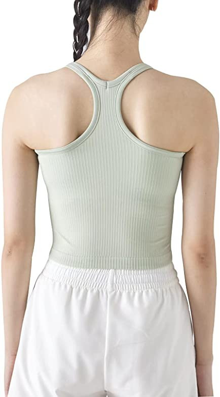 Ribbed Workout Short Racerback Tank Tops for Women with Built in Bra | Amazon (US)