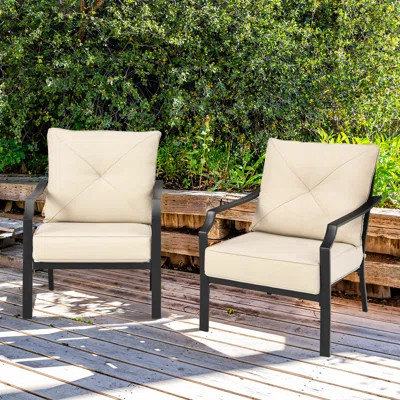 Patiojoy Set Of 2 Patio Dining Chairs Outdoor Armchairs W/padded Cushions For Backyard Garden Balcony | Wayfair North America